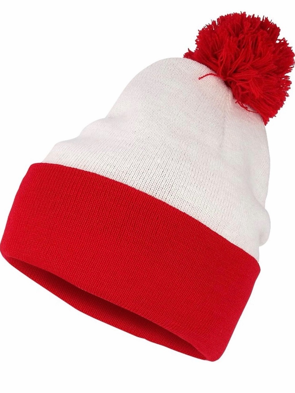 Red & White Pom Pom Beanie